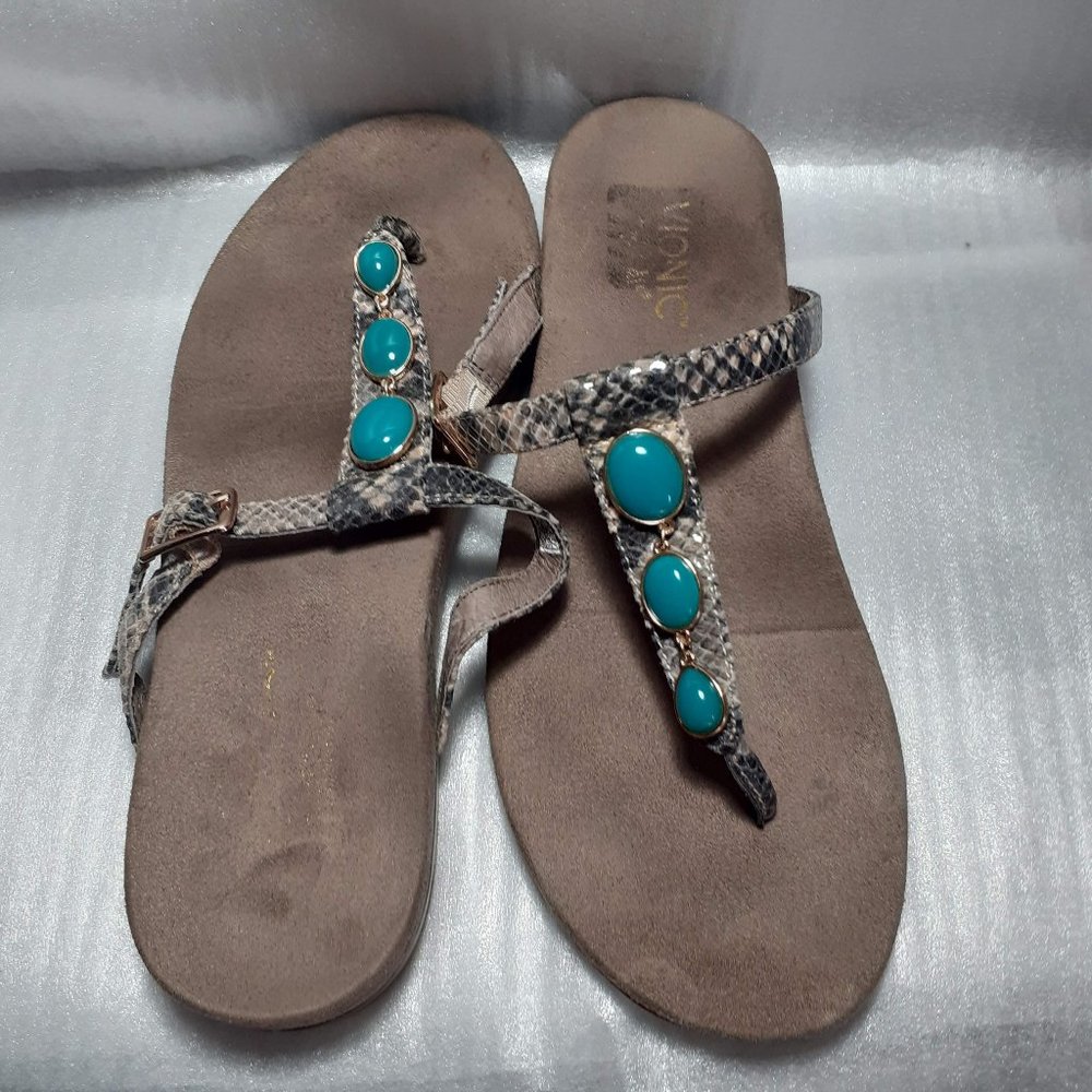 Vionic Thong Slipper Sandal with precious Turquoise gemstone Arch support 8.5us
